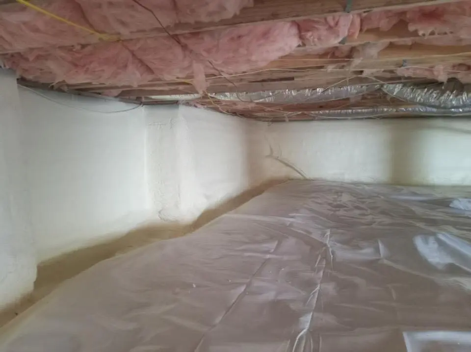 Crawl space encapsulation with closed-cell spray foam for Metal Roof Coating in Barton